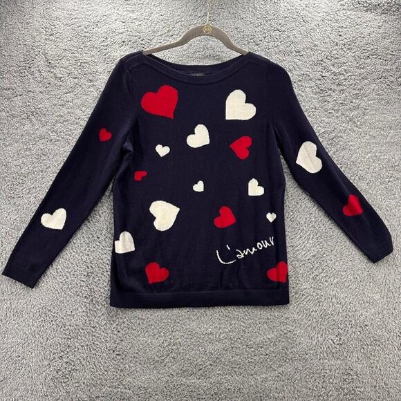 Talbots Petite Small L'Amour Hearts Sweater‎ Blue Red White Hearts Love - Picture 1 of 10